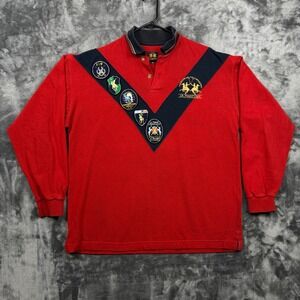 La Martina Polo Shirt Mens Medium Red Long Sleeve Patch Logo Rugby Sportswear